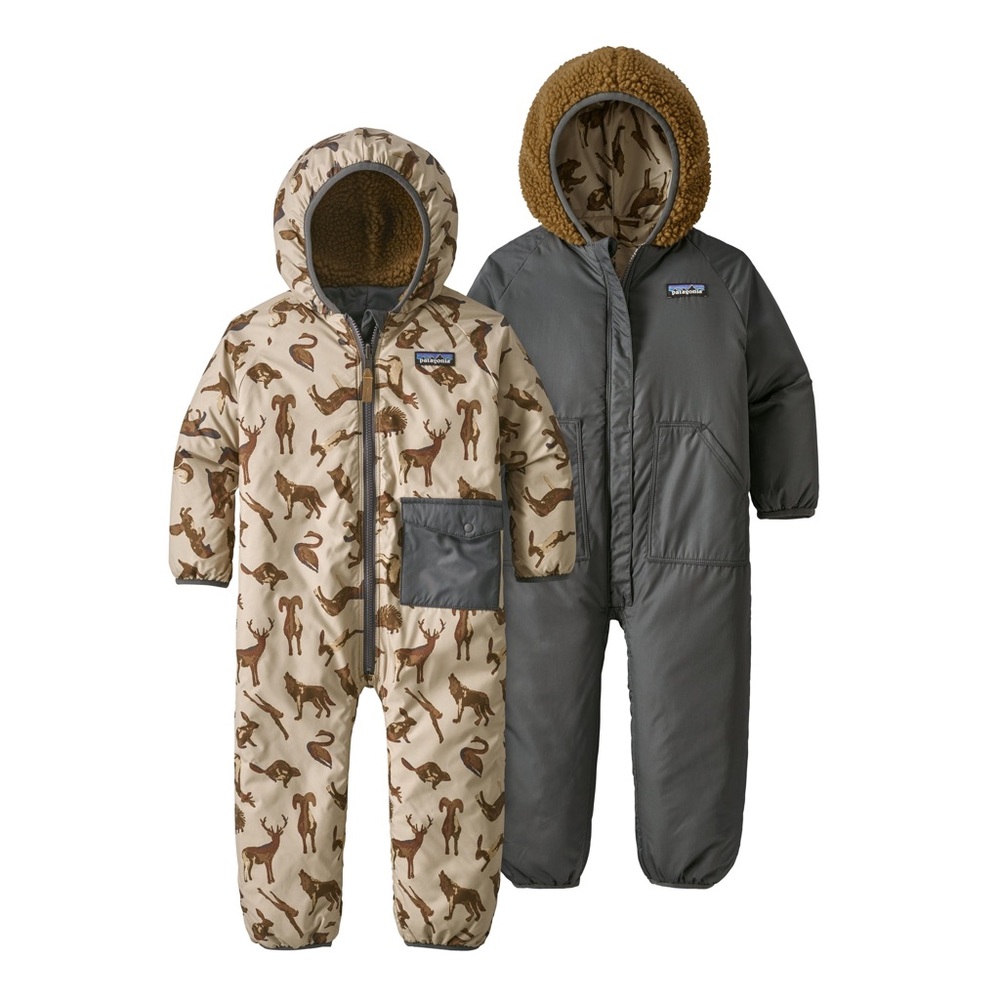 Patagonia puff ball reversible bunting snow suit khaki brown 12 months